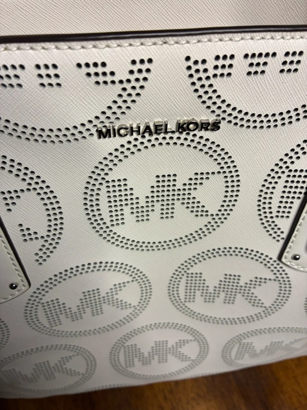 🤍 Michael Kors Ivory Perforated MK Logo Tote 🤍
